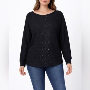 Questions? Women’s XL Black Rhinestone Embellished Dolman Sleeve Knit Top NWT